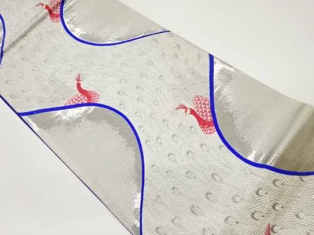 JAPANESE FUKURO OBI / PLATINUM FOIL / WOVEN PEACOCK